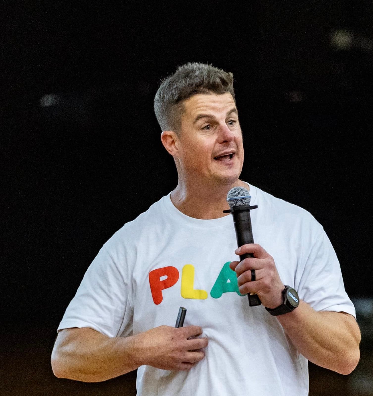 Dale Sidebottom speaking on stage